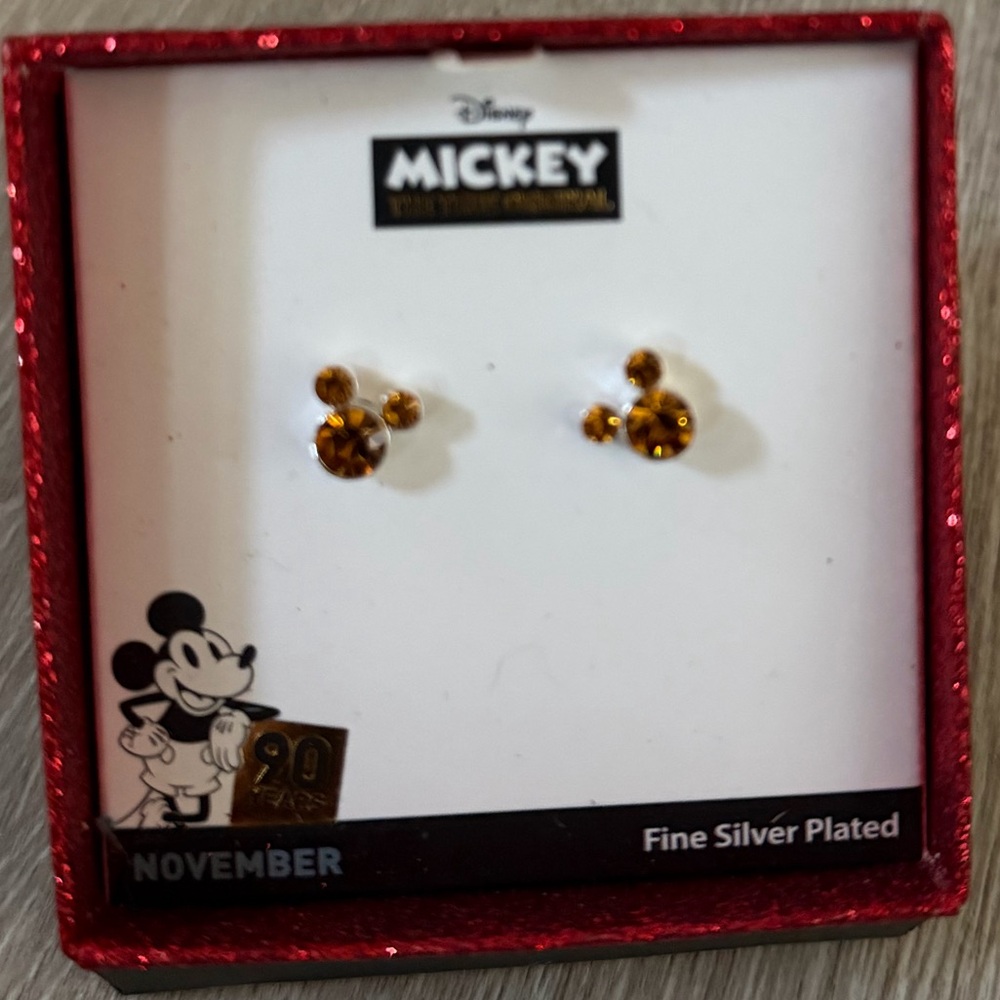 NWTIOB November Birthstone Sparkly Mickey Mouse Fine Silver Plated Earrings
